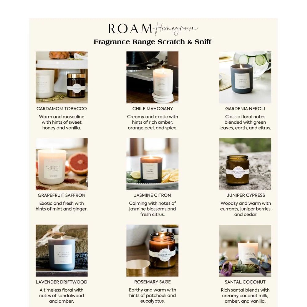 Scent sample sheet - ROAMHomegrownWholesale