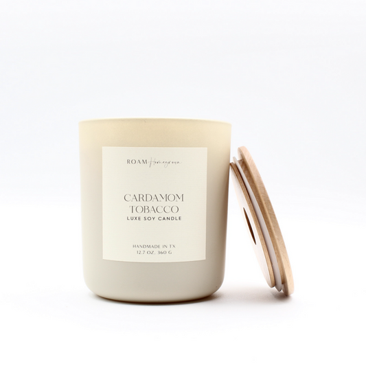 Cardamom Tobacco  Luxe Soy Candle, Cream