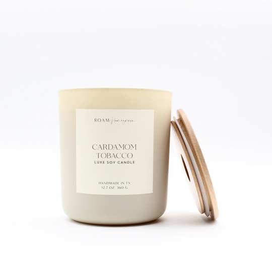 Cardamom Tobacco  Luxe Soy Candle, Cream