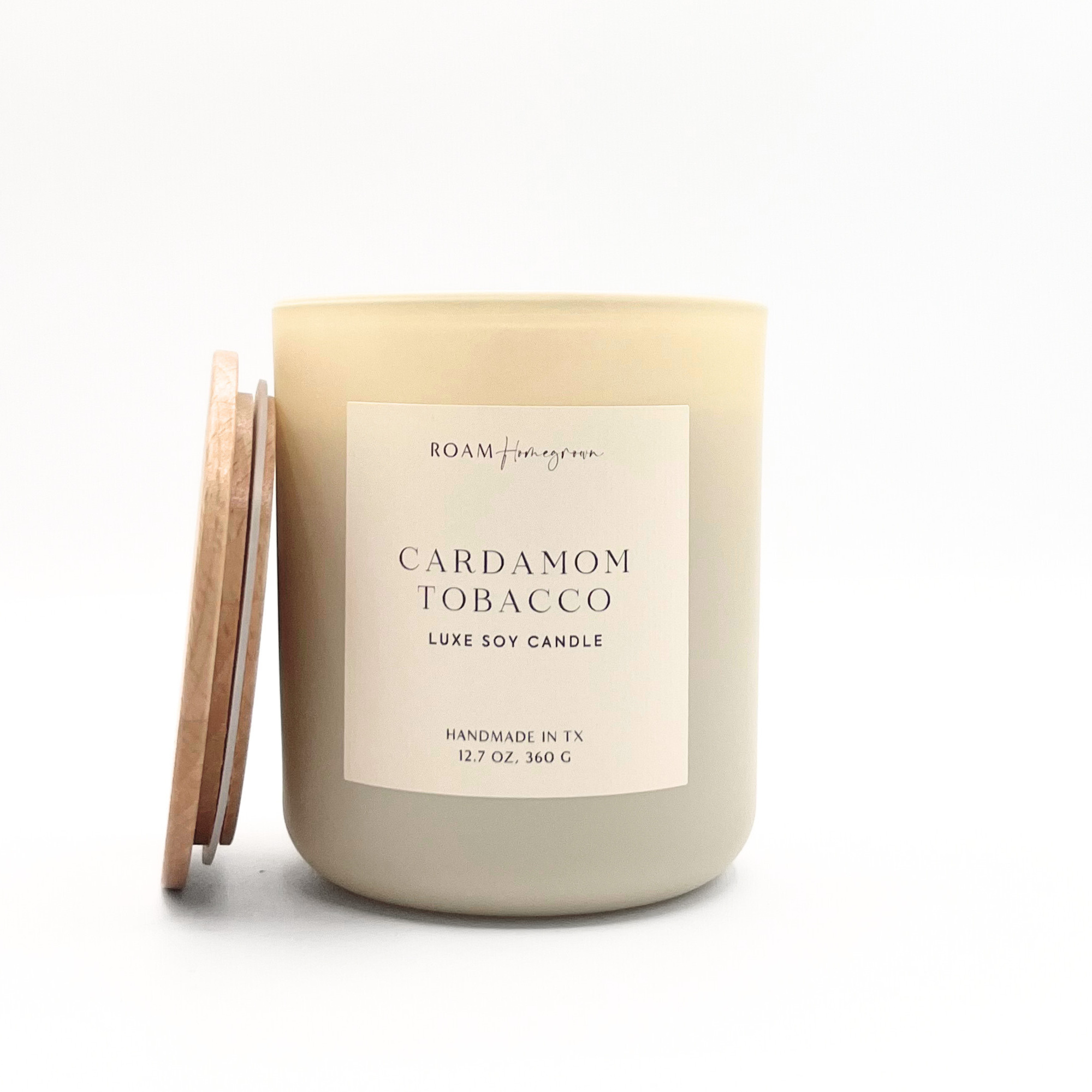 Cardamom Tobacco  Luxe Soy Candle, Cream