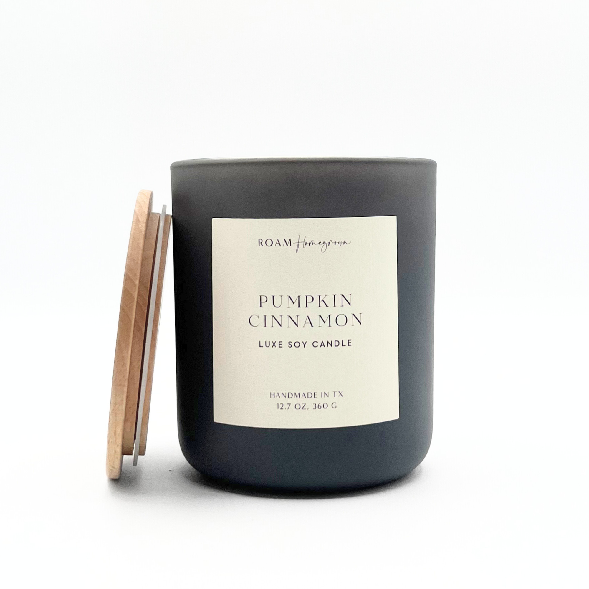 Pumpkin Cinnamon Soy Candle, 12.7 oz, Matte Glass with Wood Lid