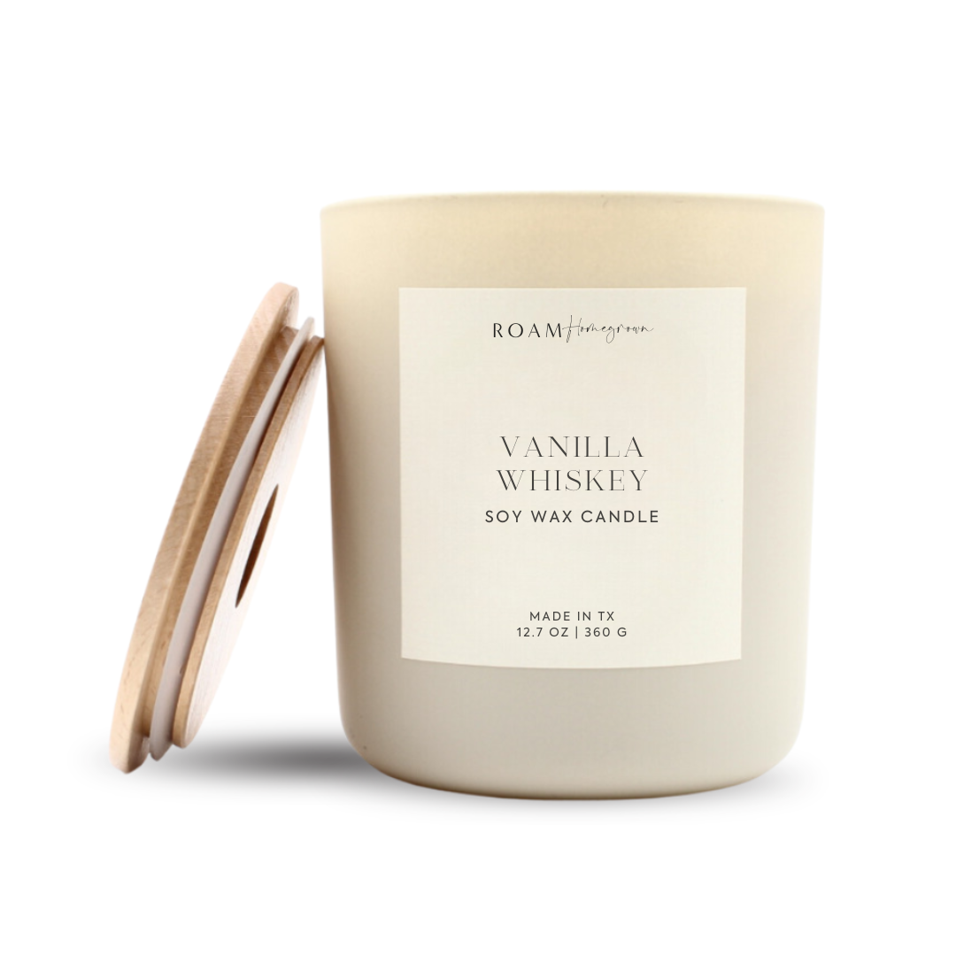 12oz Vanilla Whiskey Labeled Candle in White (Quick Ship)
