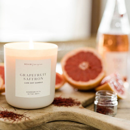 Grapefruit Saffron Luxe Soy Candle, Cream - ROAMHomegrownWholesale