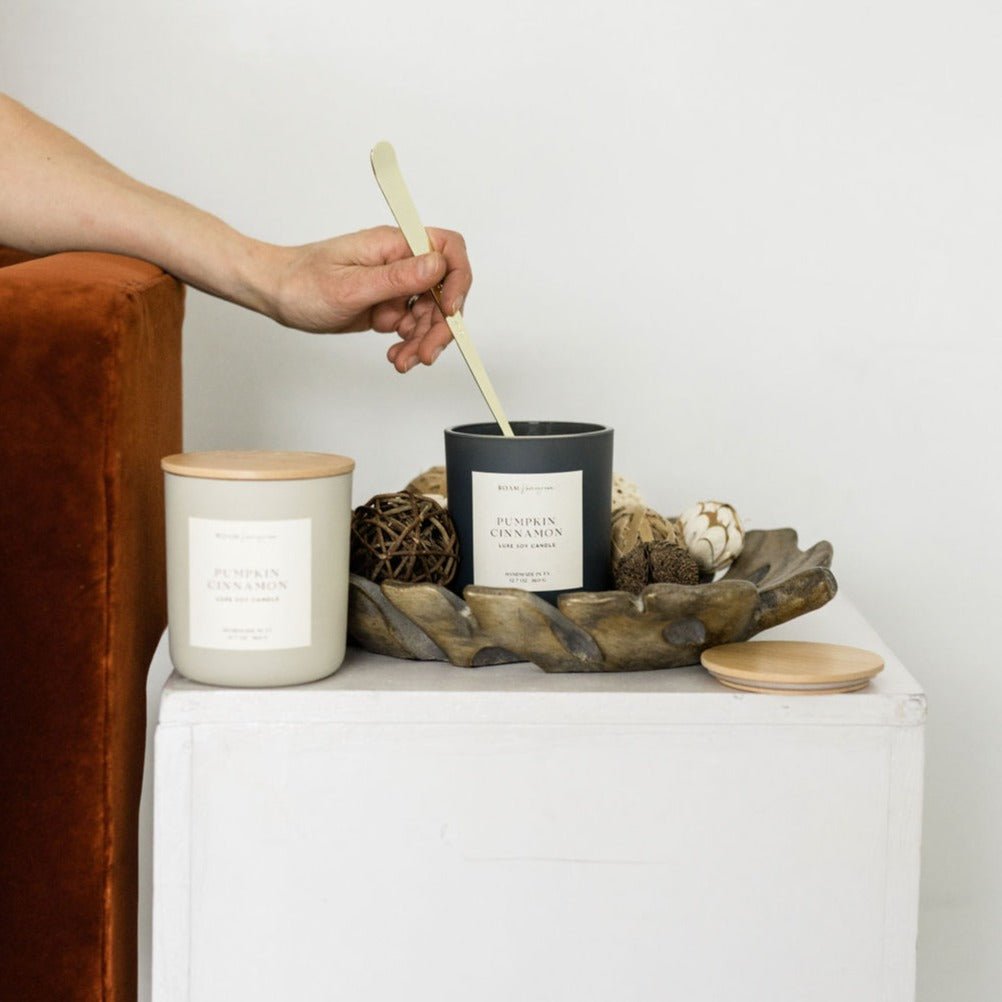 Pumpkin Cinnamon Soy Candle, 12.7 oz, Matte Glass with Wood Lid - ROAMHomegrownWholesale