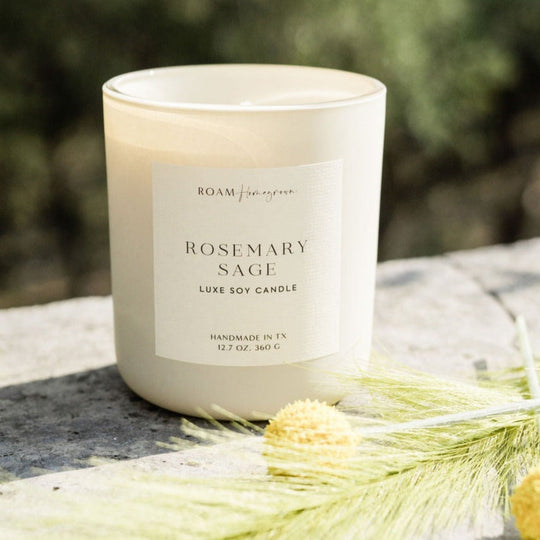Rosemary + Sage Luxe Soy Candle, Cream - ROAMHomegrownWholesale